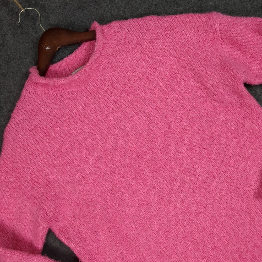 J.Crew Womens Pink Fuzzy Knit Crewneck Sweater Small Long‎ Sleeve Barbiecore
